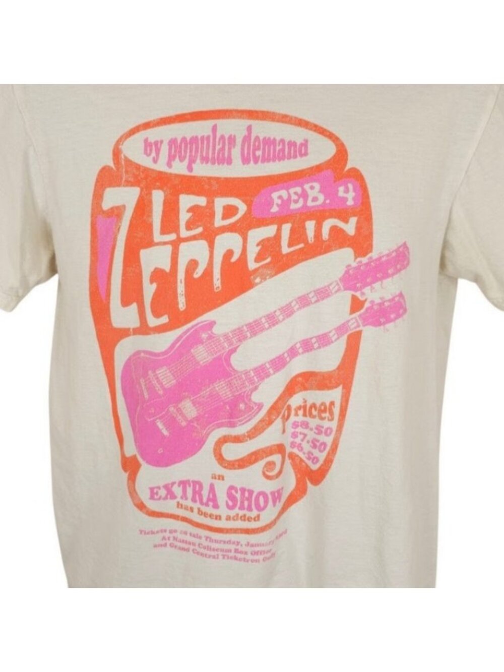 Led Zeppelin T Shirt Mens Size Medium Cream By Popular Demand Retro Band Tee